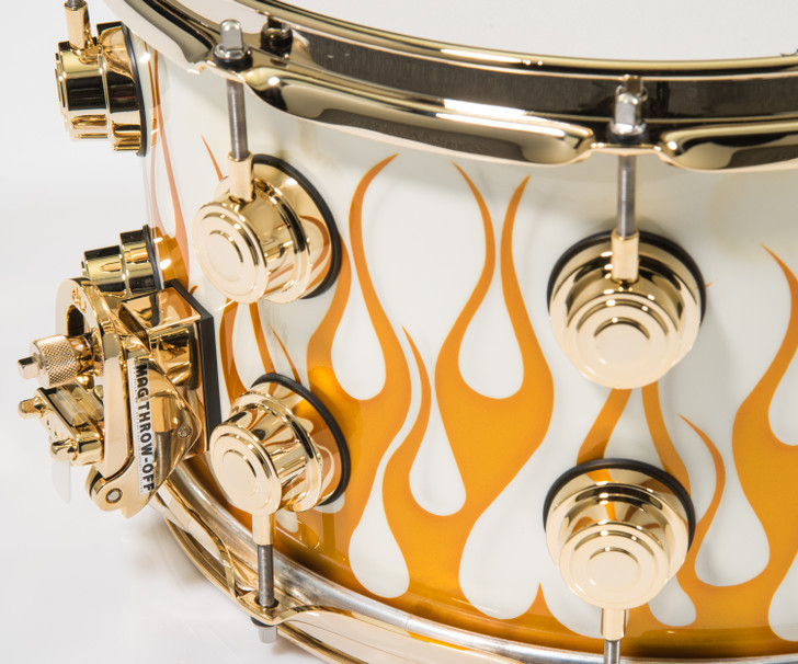 DW Collector's Series 8x14 Gold Hot Rod Flames Snare Drum Maple VLT