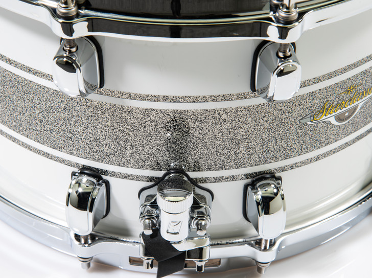 Tama Starclassic Maple 8x14 Snare- Silver Snow Racing Stripe