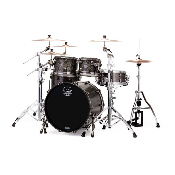 Mapex Saturn V Exotic Shell 4pc Rock Shell Pack - Flat Black Maple Burl