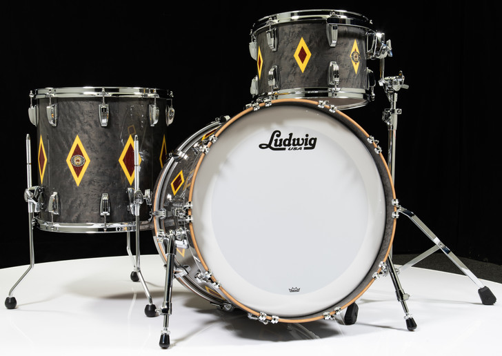 Ludwig Legacy Mahogany 3pc Shell Pack - Flash Diamond Inlay- Charcoal