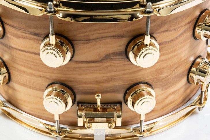 DW Collector's 8x14 Snare - Hard Satin over Olive Ash Burl  w/Gold HW