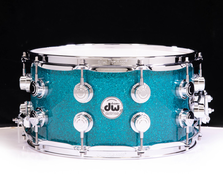 DW Collector's Pure Maple 7x14 Snare - Teal Glass w/ Chrome HW