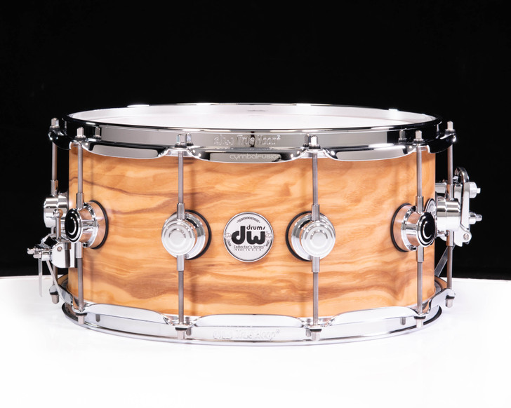 DW Collector's 6.5x14 3/3/3 Maple Snare Hard Satin over Olive Ash Burl