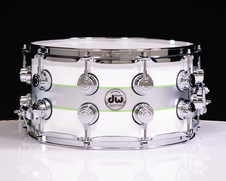 DW Collector's Series 7x14 Snare Drum Silver Stripe with Lime Edges