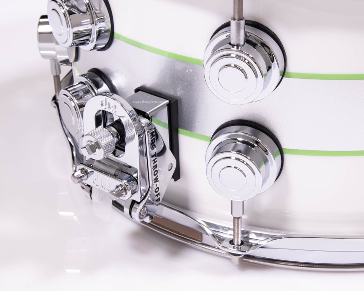 DW Collector's Series 7x14 Snare Drum Silver Stripe with Lime Edges