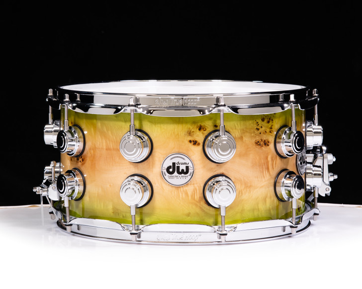 DW Collector's 7x14 Maple Snare - Candy Lime Burst over Mapa Burl (1268822)