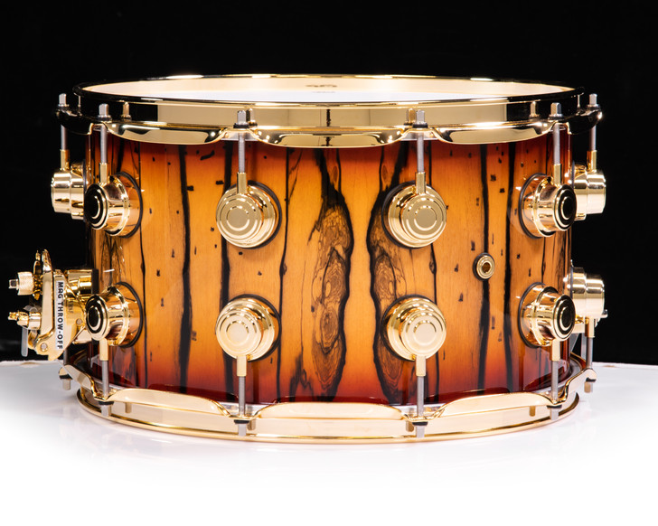 DW Collector's Series Ivory Ebony Veneer 8x14 Snare Deep Rich Red Solid w/Gold