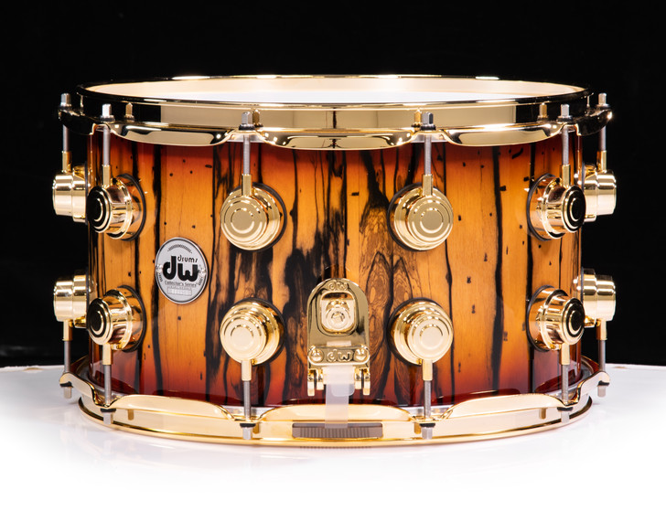 DW Collector's Series Ivory Ebony Veneer 8x14 Snare Deep Rich Red Solid w/Gold