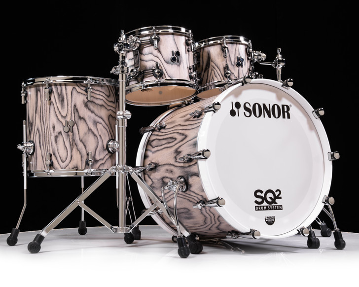 Sonor SQ2 4pc Maple Kit - Snow Tiger w/Solid White Hoops 10/12/16/22