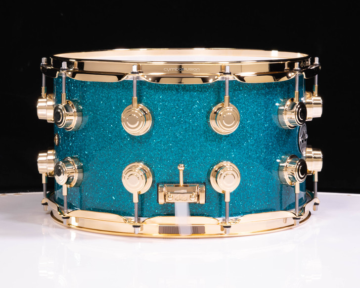 DW Collector's 8x14 SSC Maple Snare- Teal Glass - Gold Hardware