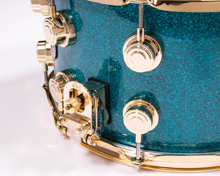 DW Collector's 8x14 SSC Maple Snare- Teal Glass - Gold Hardware