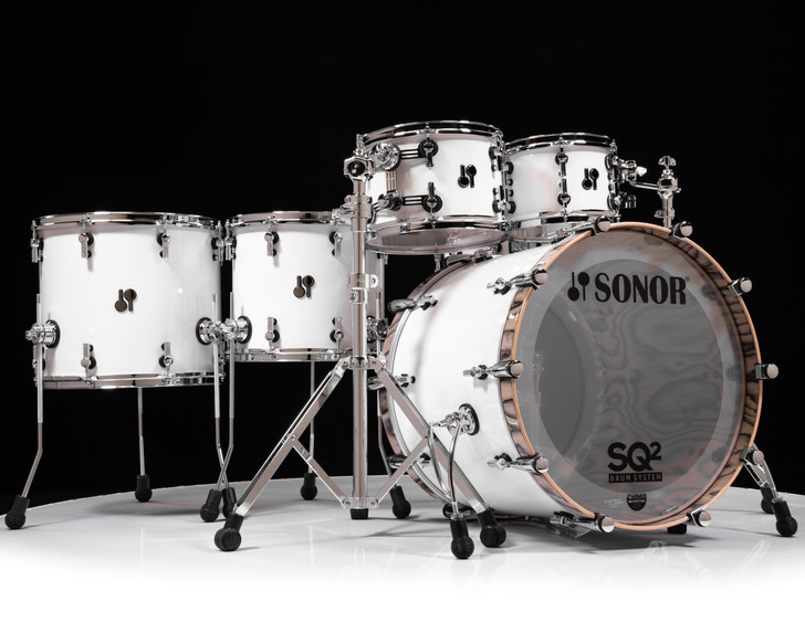 Sonor SQ2 6pc Beech Kit - Solid White w/Snow Tiger Hoops