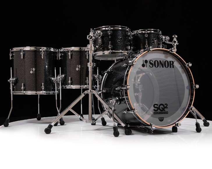  Sonor SQ2 6pc Maple Kit - Black Sparkle w/Ebony White Stripe Interior