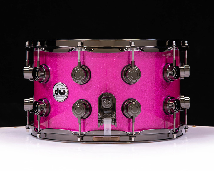 DW Collector's 8x14 Maple Snare - Neon Hot Pink Sparkle w/Black Nickel