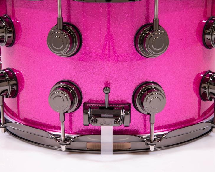 DW Collector's 8x14 Maple Snare - Neon Hot Pink Sparkle w/Black Nickel