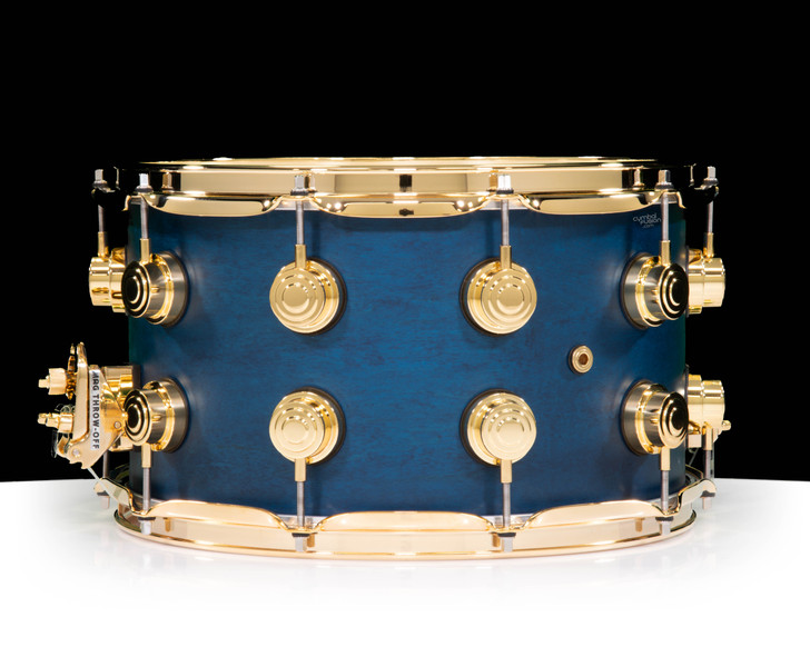 DW Collector's Series 8x14 Maple Snare Regal Blue Satin Oil w/Gold