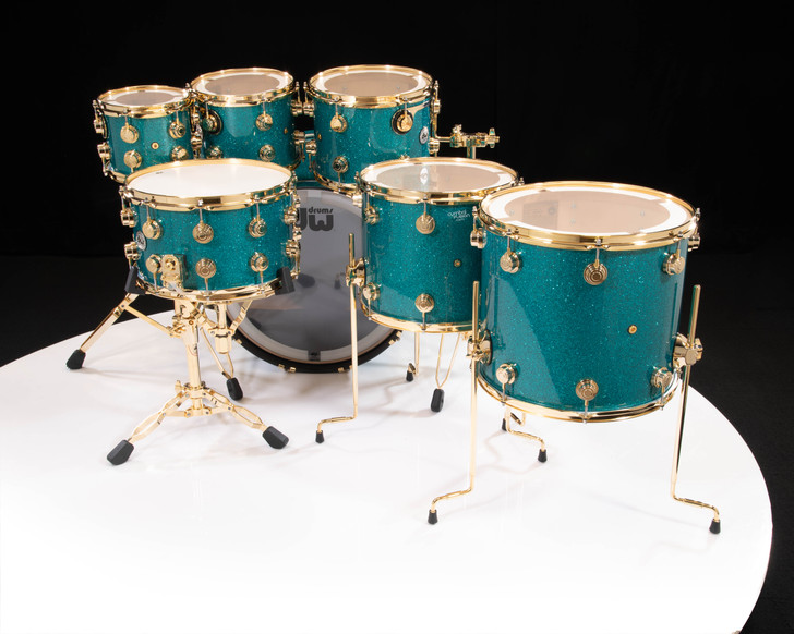 DW Collector's 7pc Maple SSC Shells Teal Glass w/Gold HW