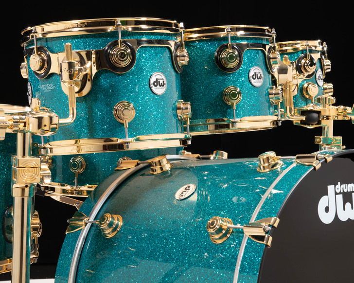 DW Collector's 7pc Maple SSC Shells Teal Glass w/Gold HW