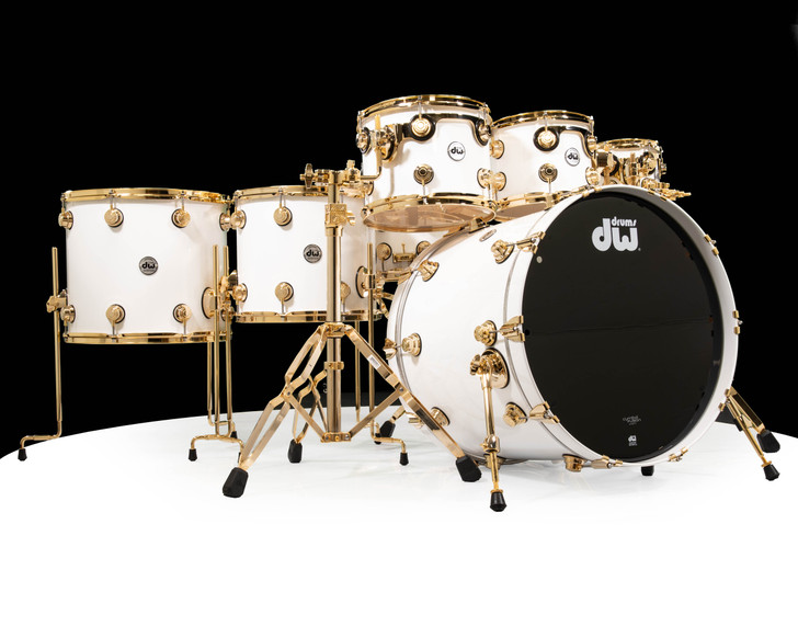DW Collector's 7pc Maple SSC Kit Gloss White Lacquer w/Gold Hardware