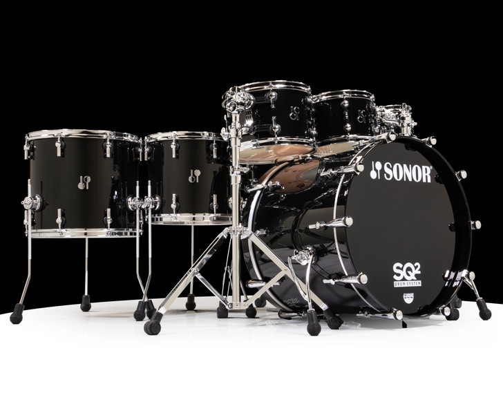 Sonor SQ2 7pc Beech Shell Pack - Solid Black w/Chrome Hardware