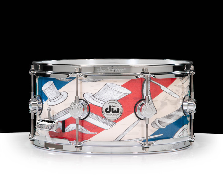 DW Collector's 6.5x14 Brass 8-Lug Snare with Custom Barbershop Wrap
