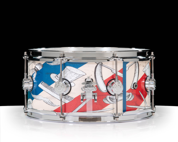 DW Collector's 6.5x14 Brass 8-Lug Snare with Custom Barbershop Wrap