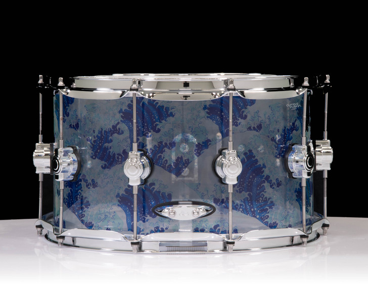 DW Design Clear Acrylic 8x14 Snare Drum - Ocean Custom Wrap