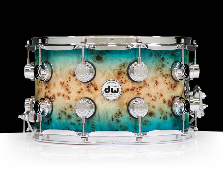 DW Collector's Series SSC Maple 8x14 Snare Drum Mapa Burl Veneer - Sky Blue Burst