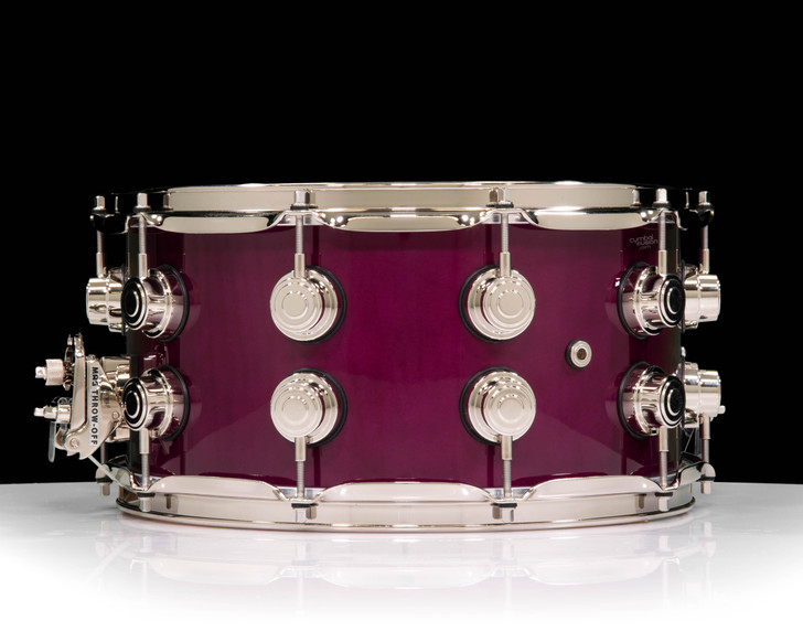 DW Collector's Series 7x14 Curly Maple on 12ply VLT Shell Ultra Violet back view