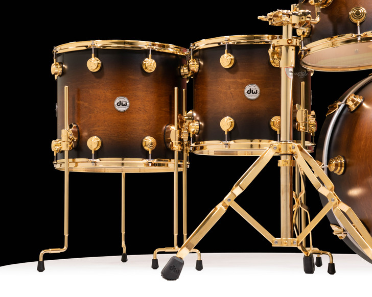 DW Collector's 5pc SSC Maple Kit - Honey to Ebony Satin Oil Burst with Gold floor tom view
