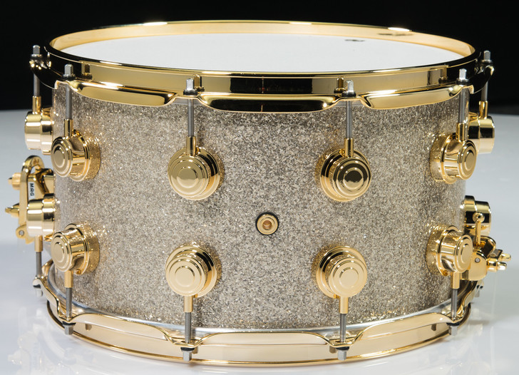 DW Collector's SonicPly Series Snare 8x14 - Broken Glass - Gold Hardware  back view
