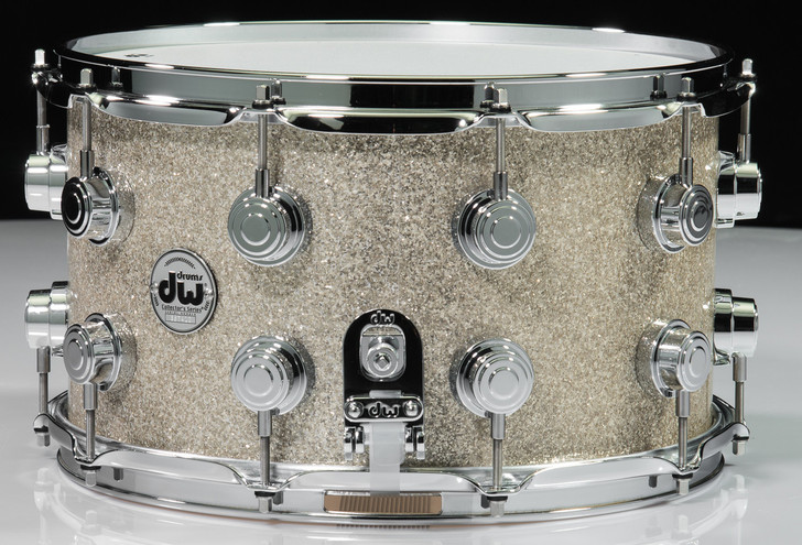 DW Collector's SonicPly Series Snare 8x14 - Broken Glass - Chrome Hardware Side view