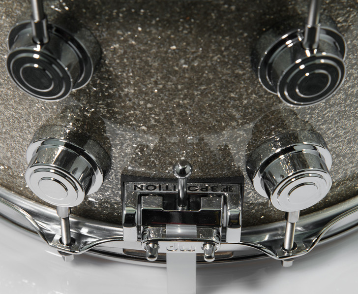 DW Collector's SonicPly Series Snare 8x14 - Broken Glass - Chrome Hardware Closeup