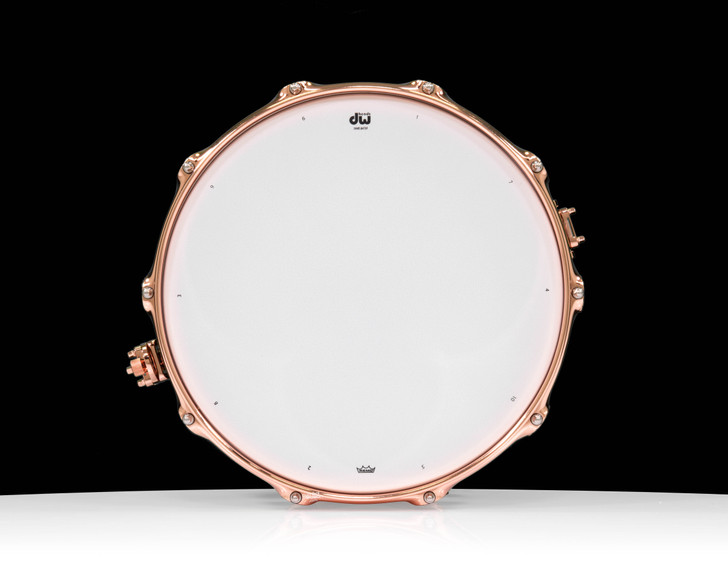 DW Collector's SSC Maple 8x14 Snare Drum - Black Ice - Copper HW top view
