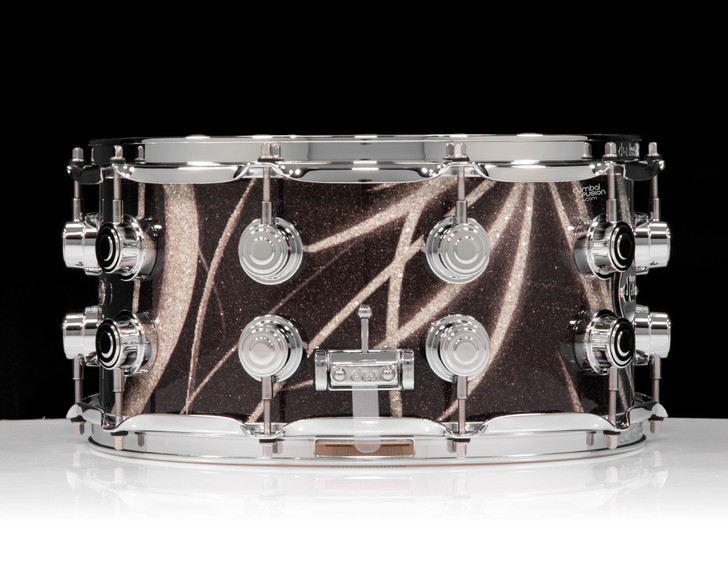 DW Collector's 7x14 Maple SSC Snare Drum - Smoke Glass Contrails w/Chrome HW side view