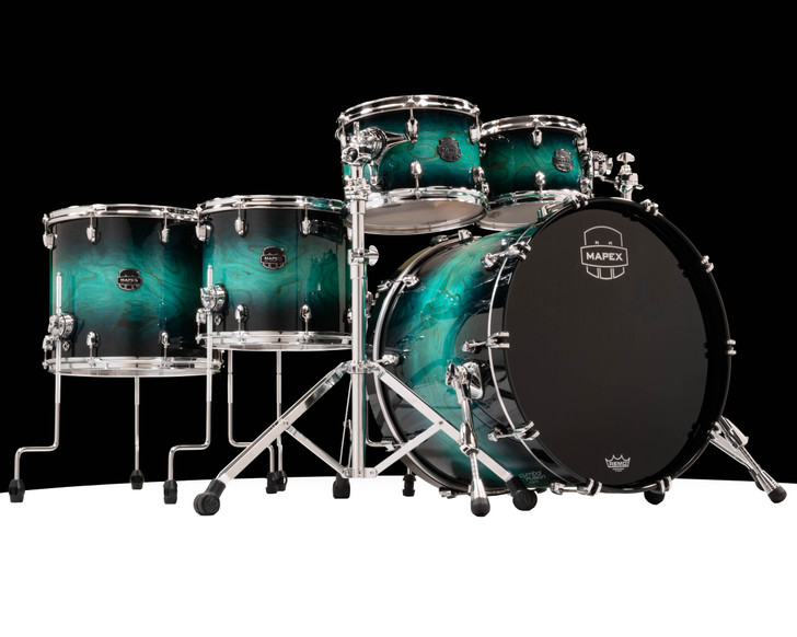 Mapex Saturn VI 5pc Maple/Walnut Drum Kit – Marine Teal Burst Studioease 10/12/14/16/22 SR628XUZXT