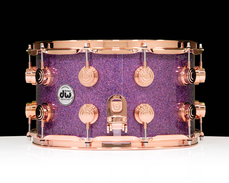 DW Collector's SSC Maple 8x14 Snare Drum - Purple Drift - Copper HW side view