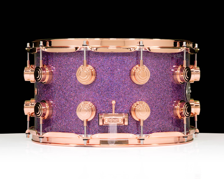 DW Collector's SSC Maple 8x14 Snare Drum - Purple Drift - Copper HW side view