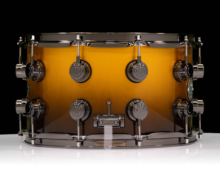 DW Collector's 8x14 SSC Maple Snare - Vegas Gold to Piano Black Fade w/Black Nickel side view