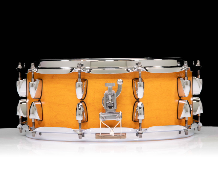 Yamaha Tour Custom 14”x5.5” Maple Snare Drum – Caramel Satin left side view