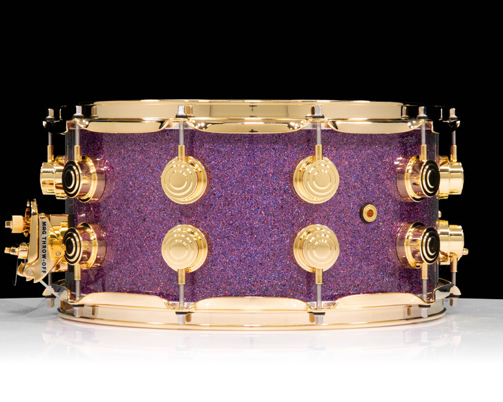 DW Collector's SSC Maple Snare Drum 7x14 Gold Double Row Lugs - Purple Drift back view