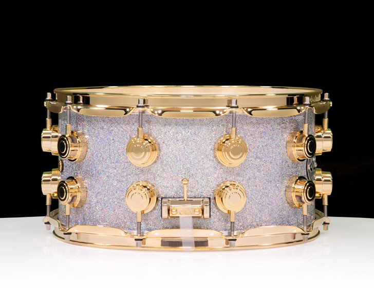 DW Collector's Series SSC Maple 7x14 Snare Drum - Diamond Nebula with Gold Hardware side view
