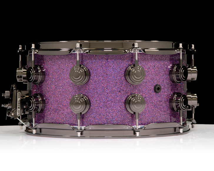 DW Collector's SSC Maple Snare Drum 7x14 Black Nickel Double Row Lugs - Purple Drift back view
