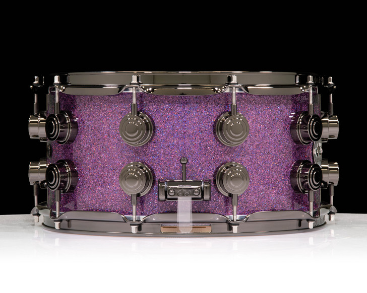 DW Collector's SSC Maple Snare Drum 7x14 Black Nickel Double Row Lugs - Purple Drift side view