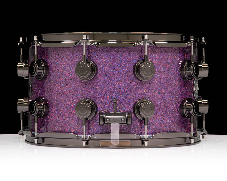 DW Collector's SSC Maple Snare Drum 8x14 Black Nickel Double Row Lugs - Purple Drift side view