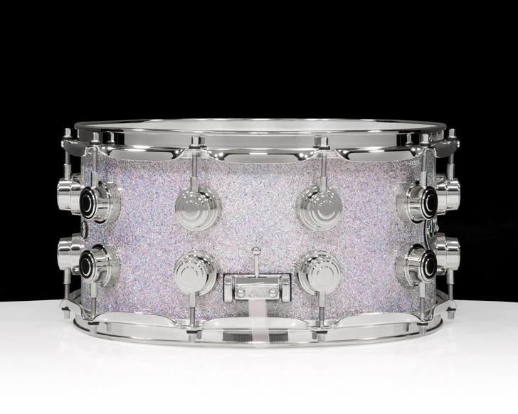 DW Collector's Series SSC Maple 7x14 Snare Drum - Diamond Nebula with Chrome Hardware side view