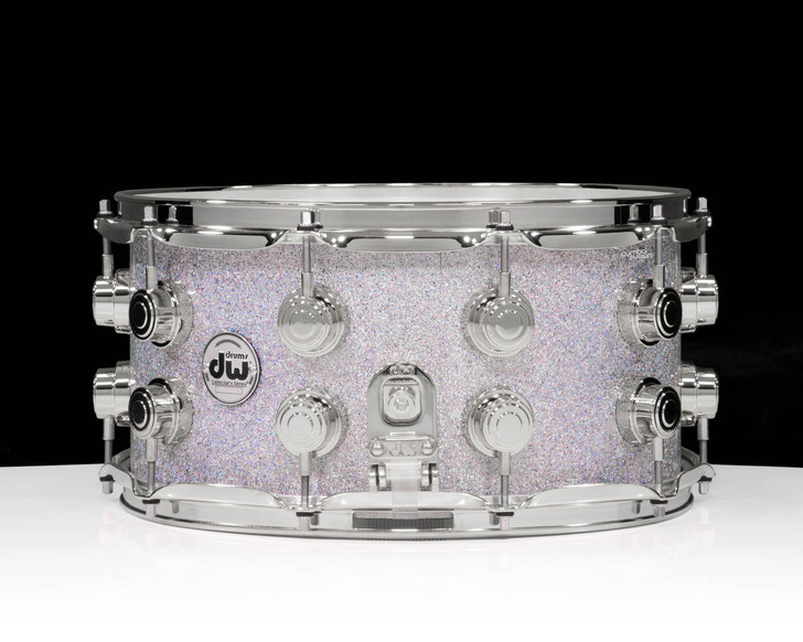 DW Collector's Series SSC Maple 7x14 Snare Drum - Diamond Nebula with Chrome Hardware side view