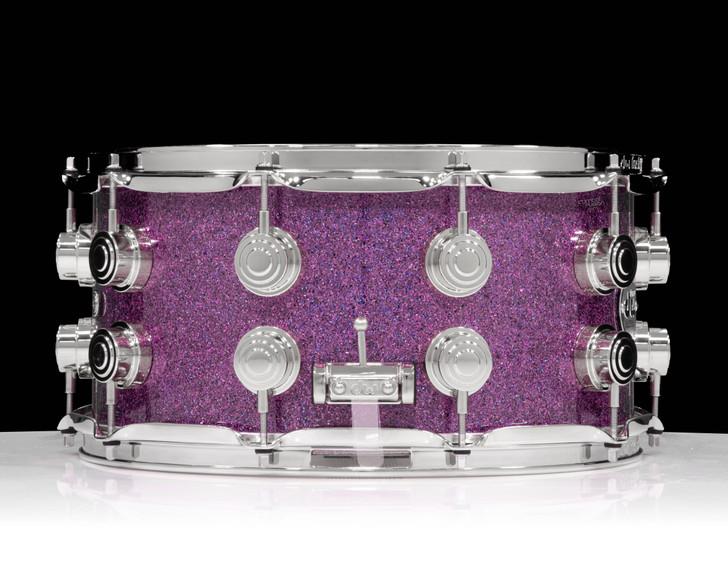 DW Collector's SSC Maple Snare Drum 7x14 Chrome Double Row Lugs - Purple Drift side view
