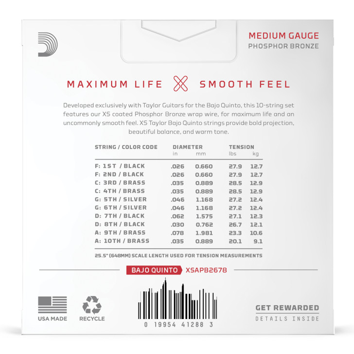 D'Addario 26-78 Taylor Bajo Quinto, XS Phosphor Bronze Bajo Quinto Strings product image