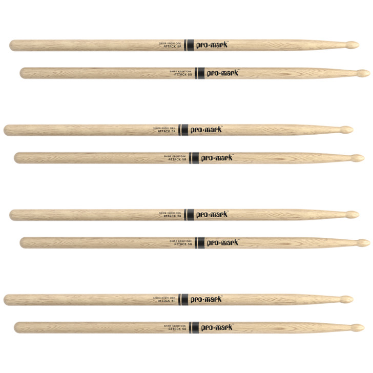 Promark Classic Attack 5A Shira Kashi Oak Drumstick, Oval Wood Tip, 4-Pack product image